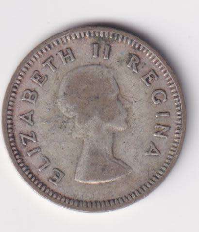UNION OF SOUTH AFRICA 1955  TICKEY 3 PENCE (SILVER)