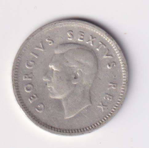UNION OF SOUTH AFRICA 1949  TICKEY 3 PENCE (SILVER)
