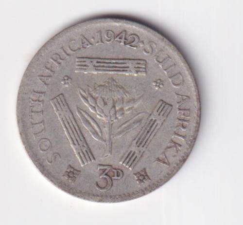 UNION OF SOUTH AFRICA 1942 TICKEY 3 PENCE (SILVER)