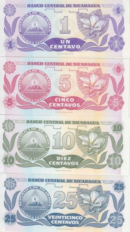 NICARAGUA 1, 5, 10, 25 Centavo Banknote, 1991 ND, P-167/8/9/10 UNC