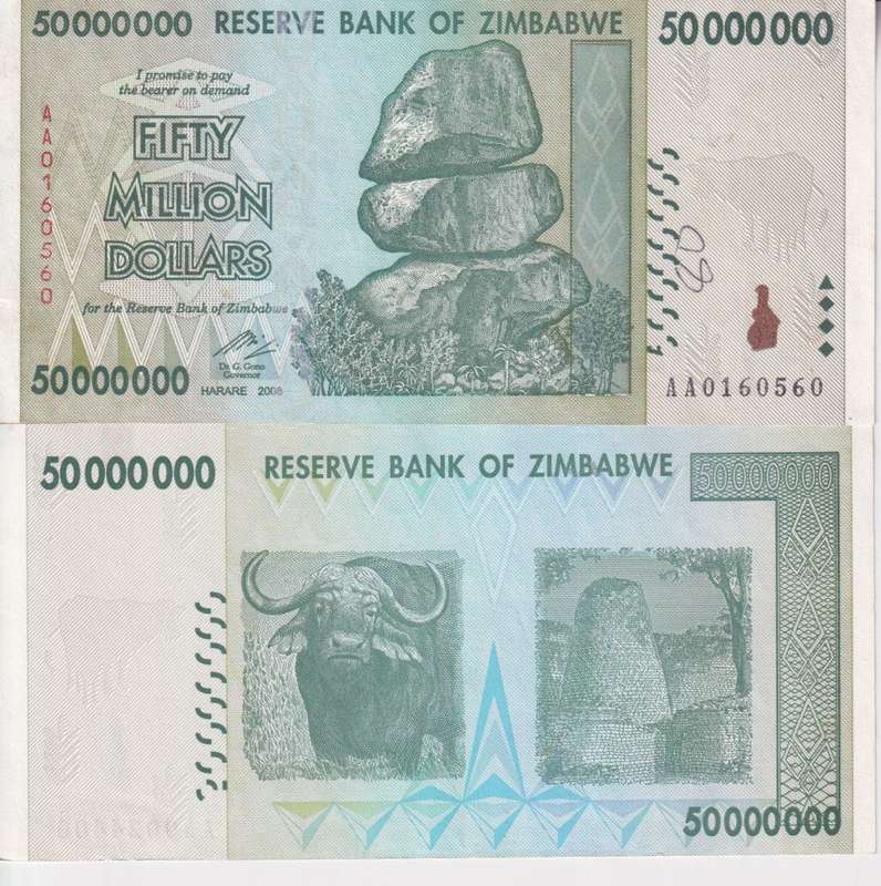 Zimbabwe 50 MILLION Dollars 2008 P79 XF (USED)