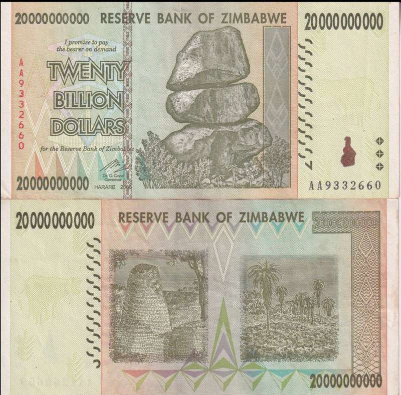Zimbabwe 20 BILLION Dollars 2008 P86 VF (USED)