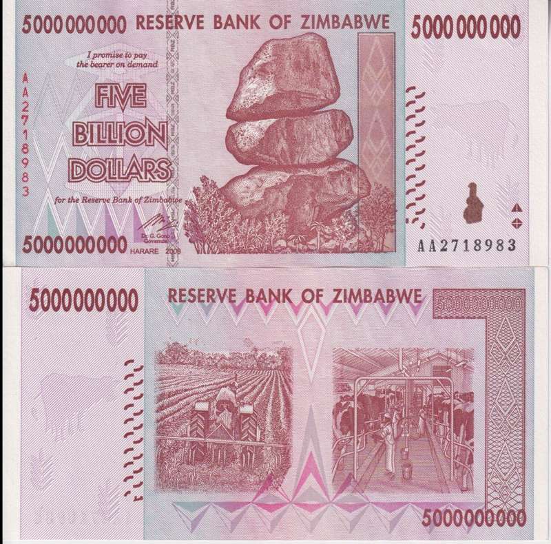 Zimbabwe 5 BILLION Dollars 2008 P84 XF (USED)