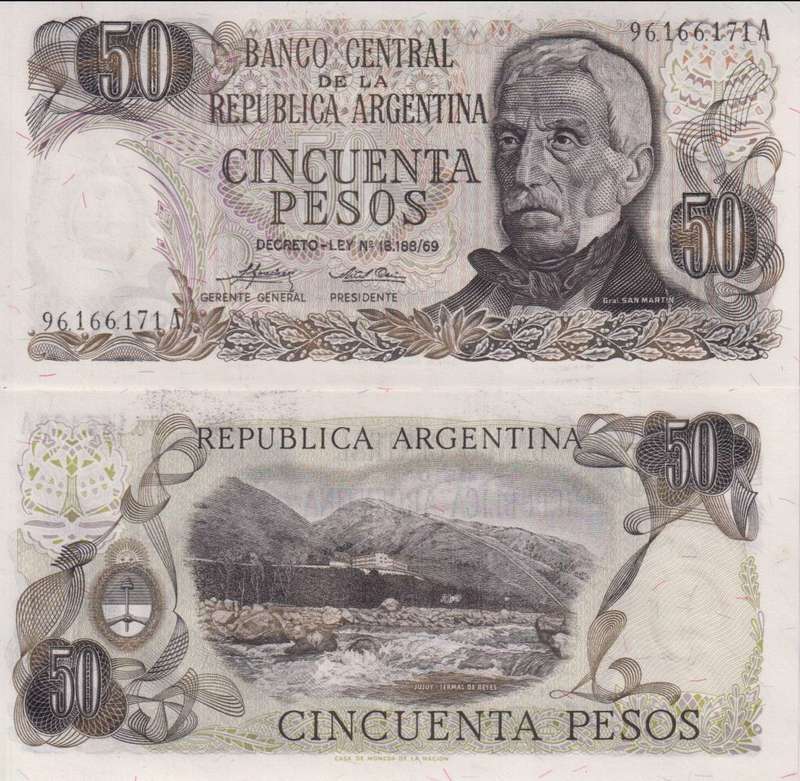 Argentina 50 Pesos  1974-1975 P-296a.2 UNC