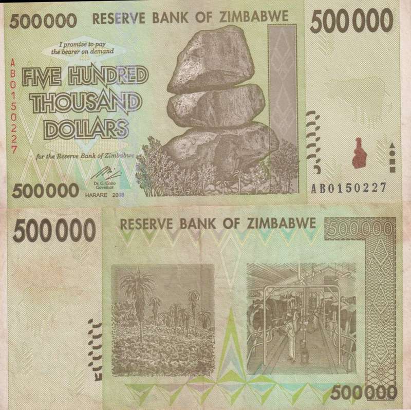 Zimbabwe 500,000 Dollars 2008 P-76a Used
