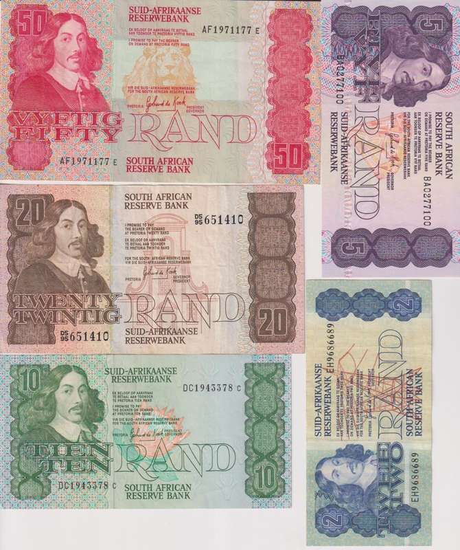 SOUTH AFRICA - Gerhard de Kock- 2 Rand-50 Rand 3rd Issue 1983-89 P118-P122 UNC - VF