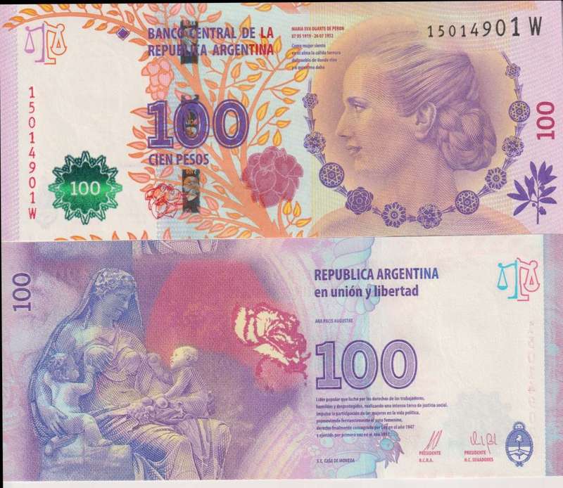 Argentina 100 Pesos 2012 ND, P-358b.3, UNC WITH EVA PERON