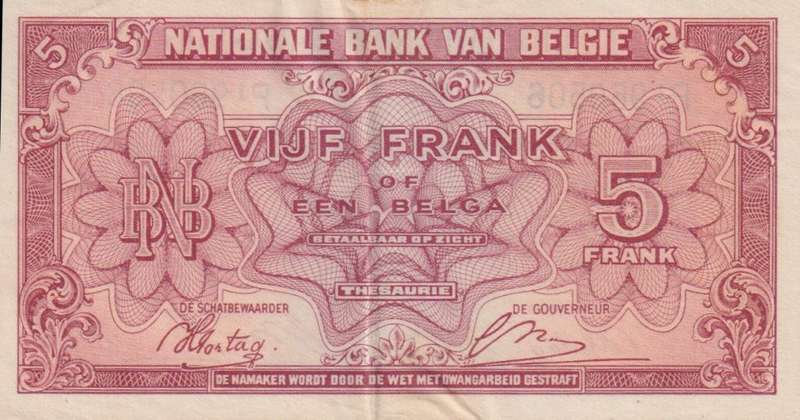 Belgium 5 Francs 1943 XF