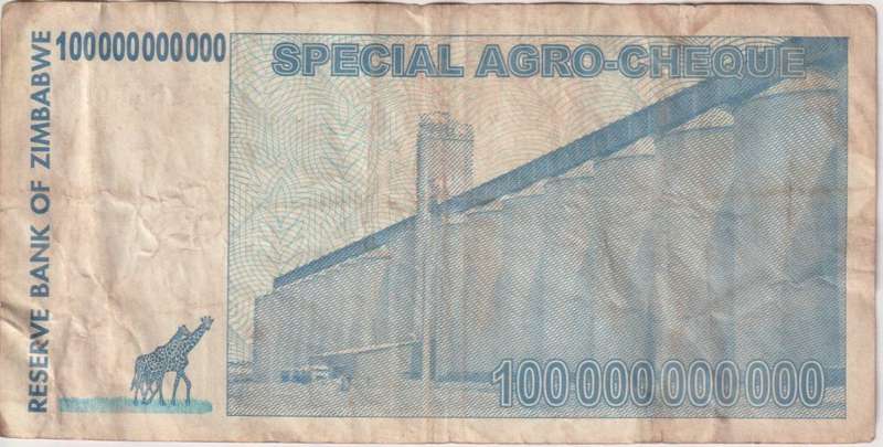 CLEARANCE!! Zimbabwe 100 Billion Dollars SPECIAL AGRO CHEQUE  2008 P64 F-VG - SEE SCAN