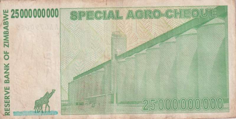 Zimbabwe 25 Billion Dollars SPECIAL AGRO CHEQUE  2008 P62 F-VG