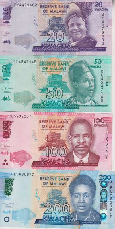 7 x Malawi banknotes 20-2000 Kwacha UNC