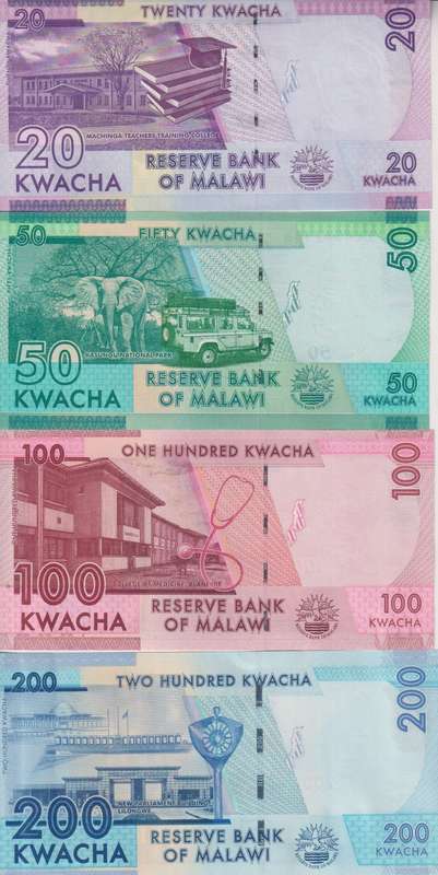 7 x Malawi banknotes 20-2000 Kwacha UNC