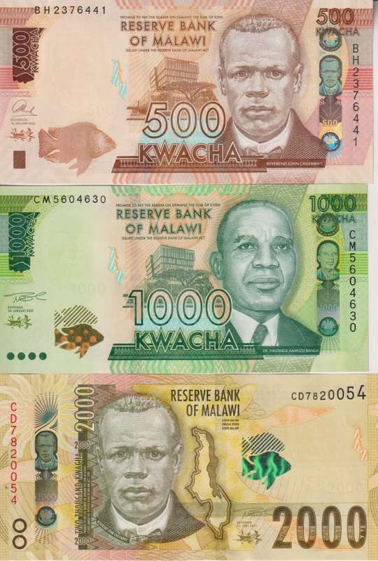 7 x Malawi banknotes 20-2000 Kwacha UNC