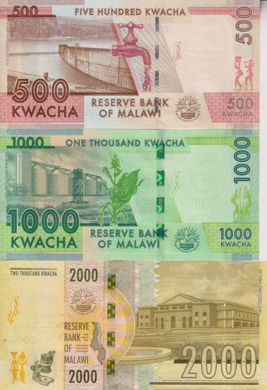 7 x Malawi banknotes 20-2000 Kwacha UNC