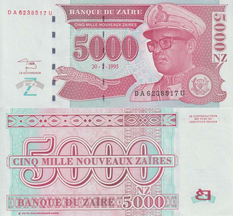 Zaire 5000 New Zaires 1995 UNC