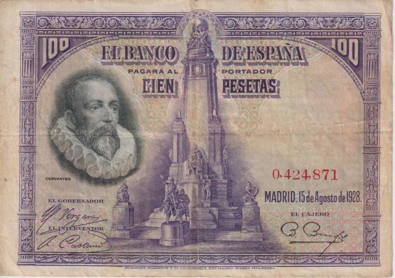 SPAIN 100 PESETAS 1928  P-76a. VF