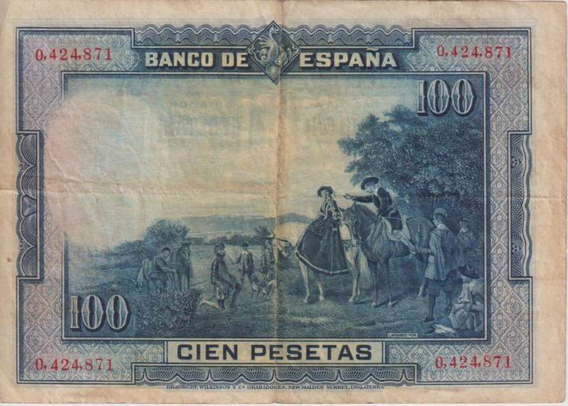 SPAIN 100 PESETAS 1928  P-76a. VF