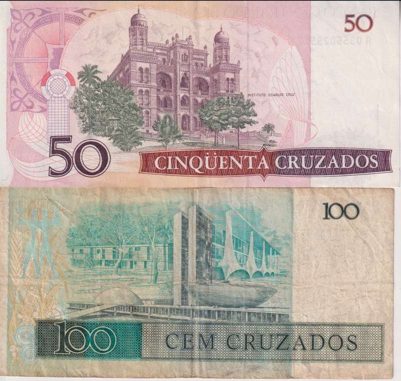 2 x Brazil banknotes 50 & 100 cruzados VF