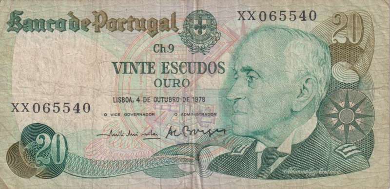 Portugal 20 Escudos, 1978, P-176b  VF