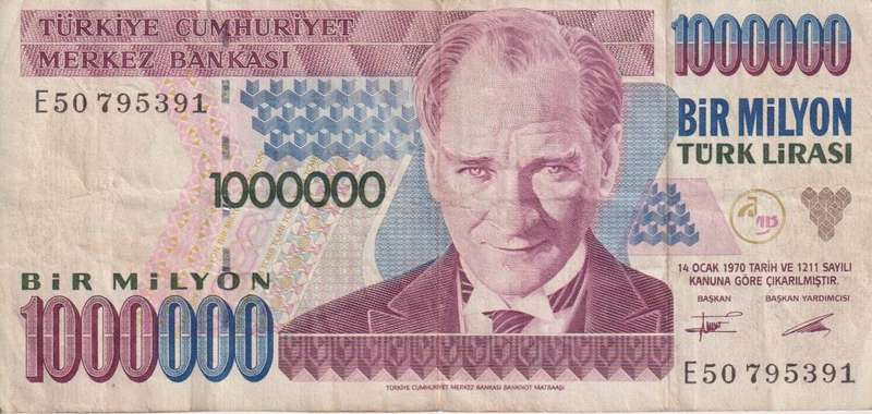 TURKEY 1,000,000 LIRA 1995 P 209. VF