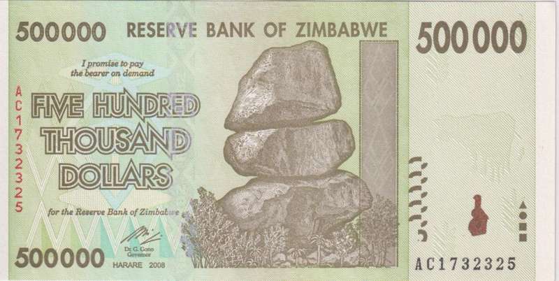 Zimbabwe 500,000 Dollars 2008 P-76a UNC