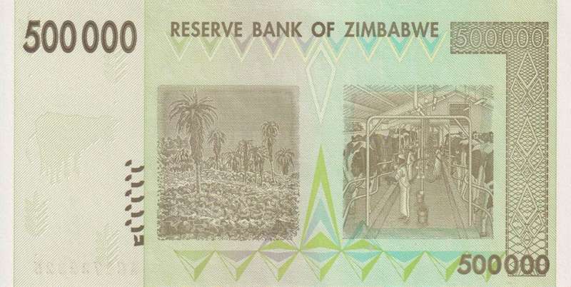 Zimbabwe 500,000 Dollars 2008 P-76a UNC