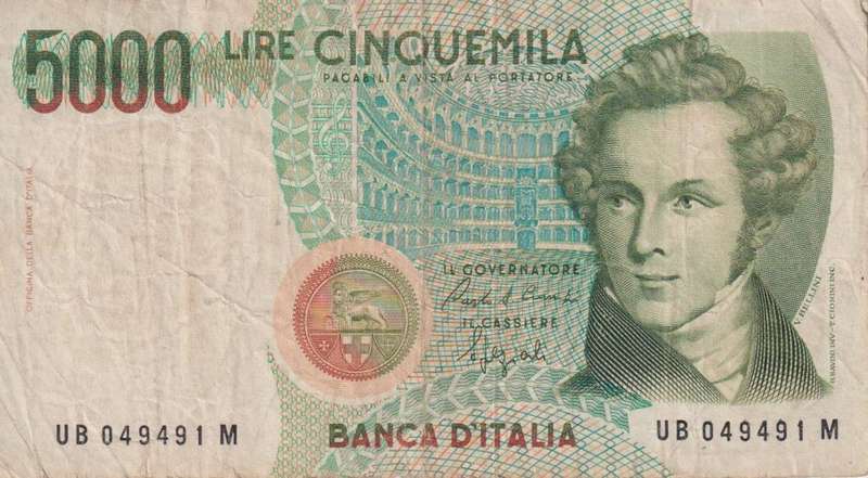 Italy 5000 Lire, 1985, P-111c F