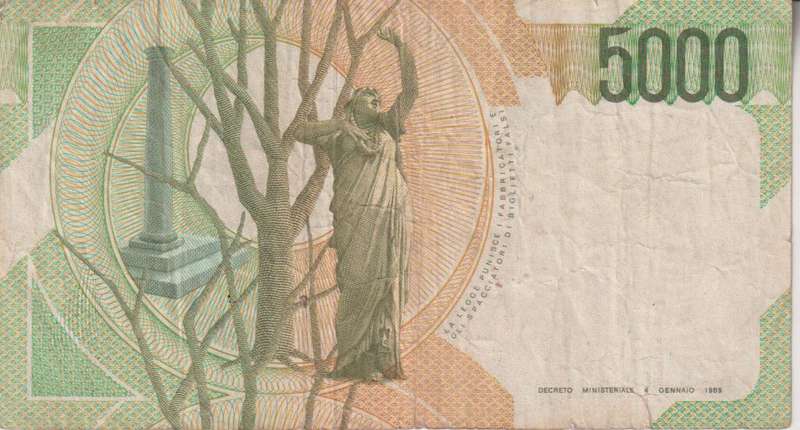 Italy 5000 Lire, 1985, P-111c F