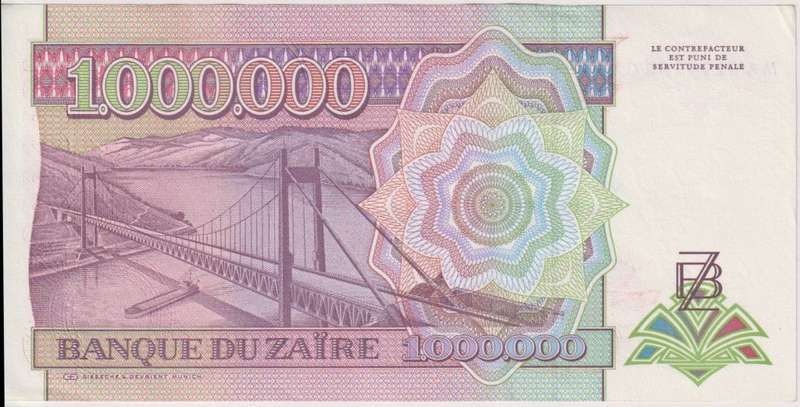 Zaire 1000000 Zaires 1992  P. 44  AU-UNC