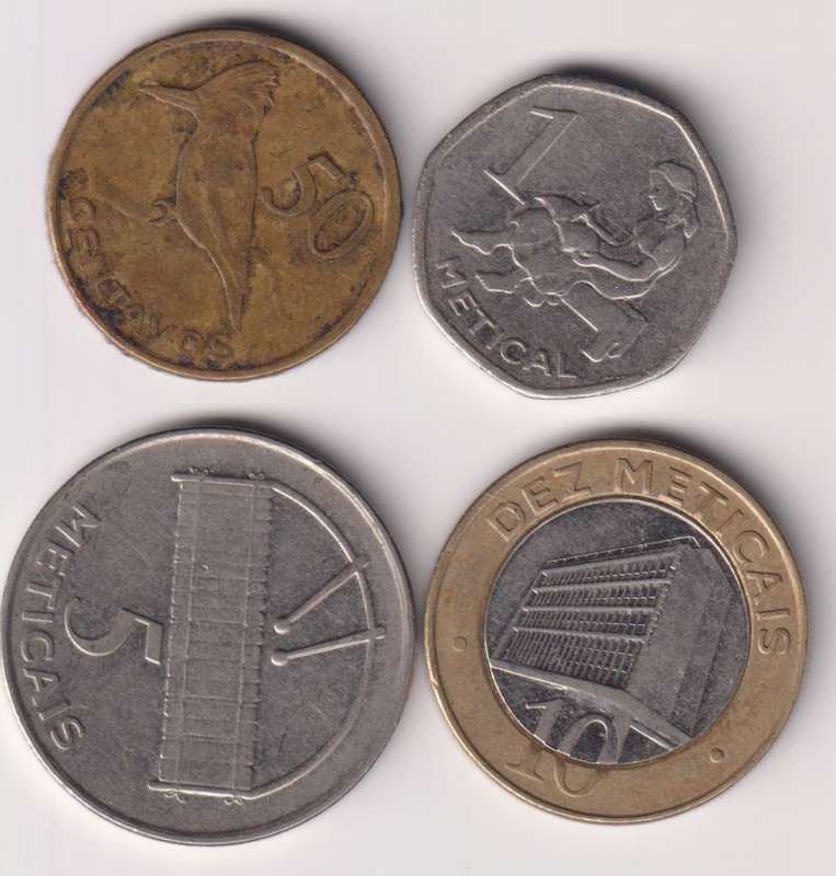 4 X MOZAMBIQUE COINS  2012 50centavos, 1, 5, 10 meticals - KM136-KM140