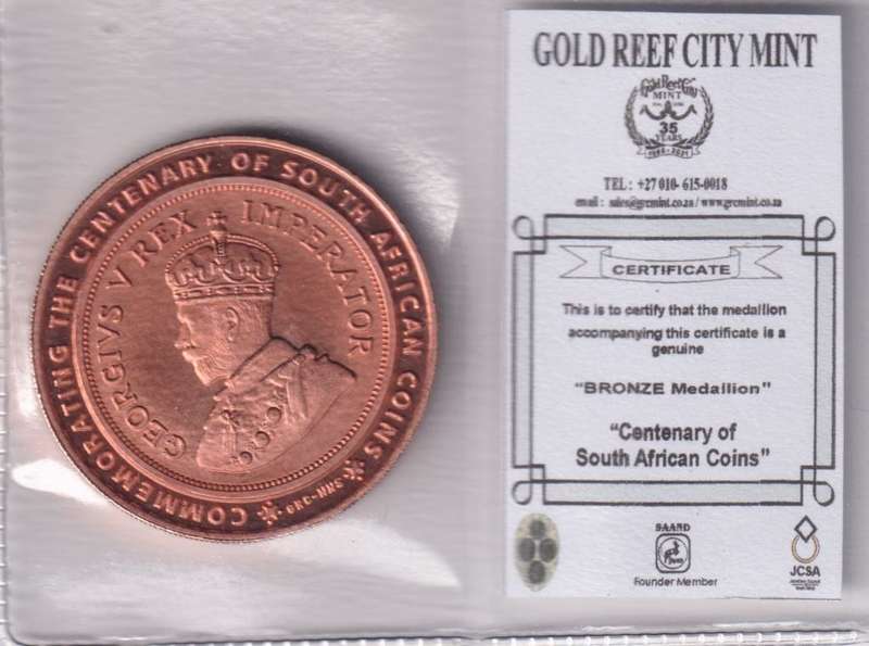 South Africa  BRONZE MEDALLION - CENTENARY OF SOUTH AFRICAN COINS 2023 (With Certificate)