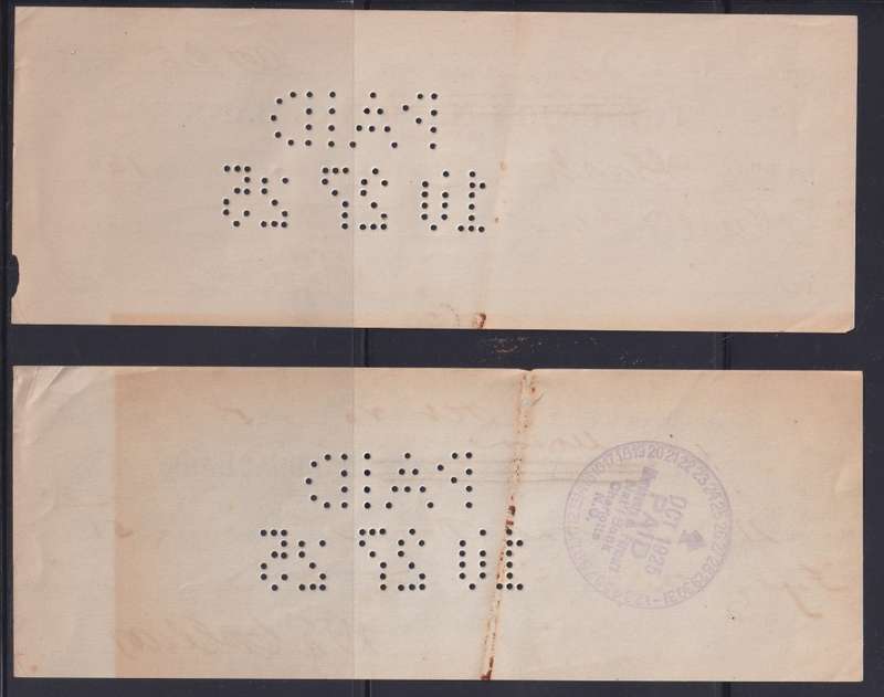 STARTING @ R1 - 2 USED CHEQUES WITH PERFINS - UNION NATIONAL BANK, USA - 1925