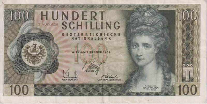 Austria 100 Schilling 1969 P146, Angelika Kauffmann VF