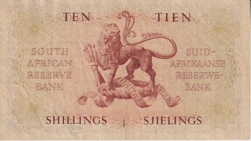 UNION OF SOUTH AFRICA - 10 SHILLINGS M.H. de Kock A/155 1958 #59 XF