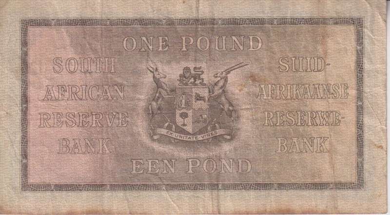 UNION OF SOUTH AFRICA - 1 POND M.H. de Kock A/180 1947 #107 VF