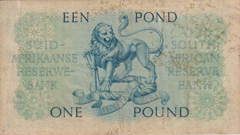 UNION OF SOUTH AFRICA - 1 POND M.H. de Kock B/343 9/10/1958 #140 VF