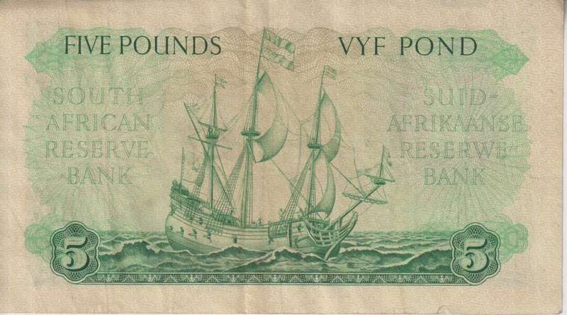UNION OF SOUTH AFRICA - 5 POND M.H. de Kock C/30 1954 #194 XF