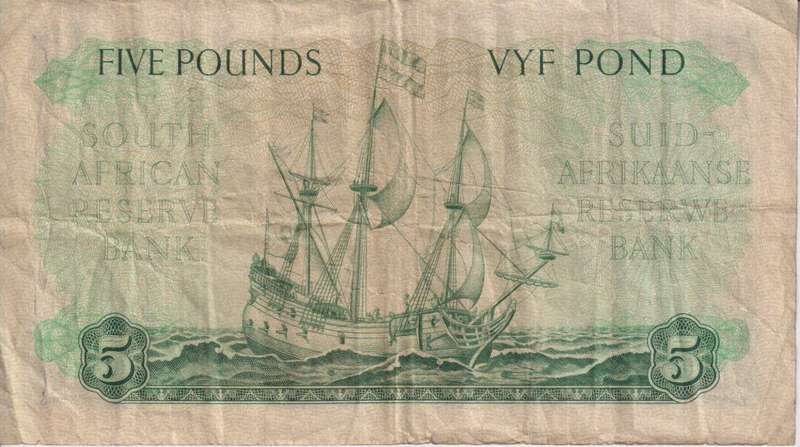 UNION OF SOUTH AFRICA - 5 POND M.H. de Kock C/50 5/6/1956  #196 F