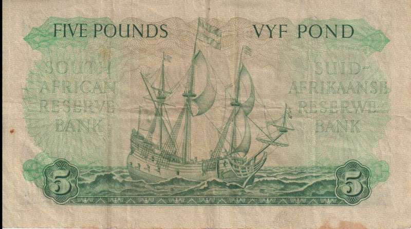 UNION OF SOUTH AFRICA - 5 POND M.H. de Kock 3RD ISSUE C/73 14/05/1959 #199 VF