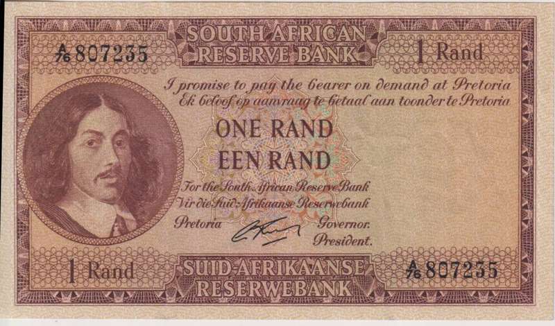REPUBLIC OF SOUTH AFRICA - 1 RAND G.Rissik A/76 1962 #E/A 316 VF