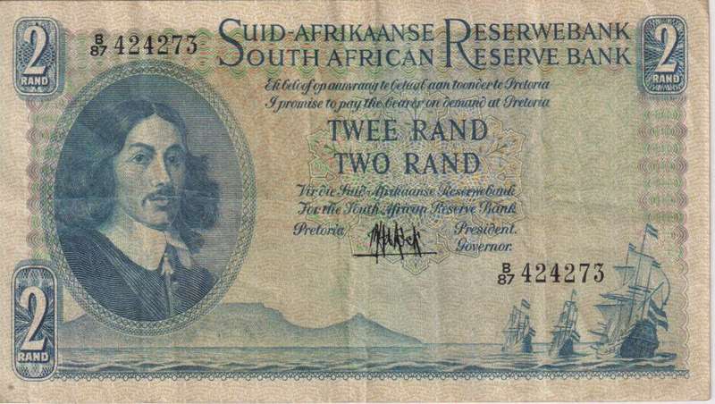 REPUBLIC OF SOUTH AFRICA - 2 RAND M.H. de Kock B/87  1961  #A/E 265 VF