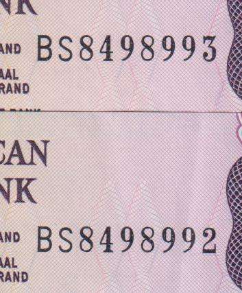 REPUBLIC OF SOUTH AFRICA - 5 RAND X 2 sequential# C.L.Stals BS  1990 E/A 468 XF