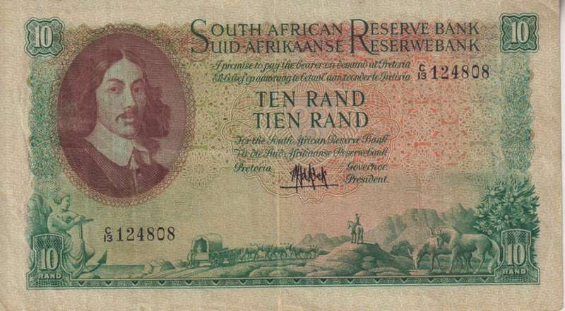 REPUBLIC OF SOUTH AFRICA - 10 RAND M.H. de Kock C/13  1961  E/A 495 VF