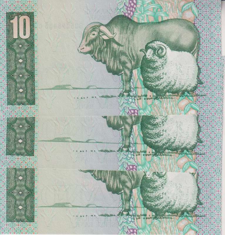 REPUBLIC OF SOUTH AFRICA - 10 RAND X 3 sequential# G.P.C.de Kock BQ  1985  A/E 542 UNC