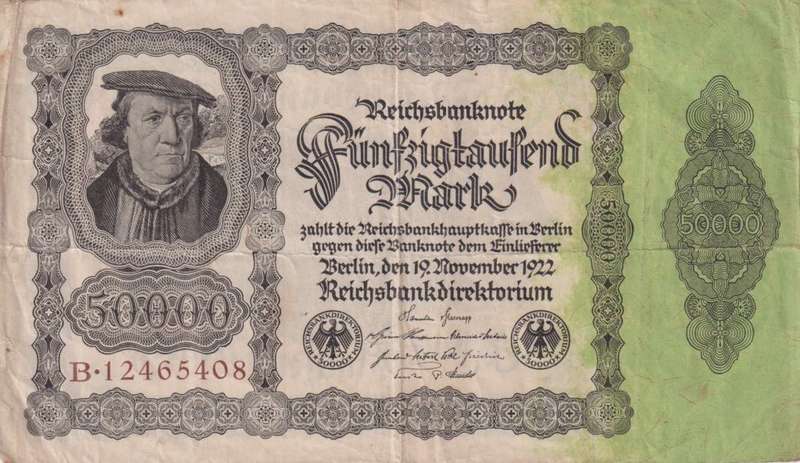 GERMANY 50,000 MARK REICHSBANKNOTE 1922 P80 VF (USED)