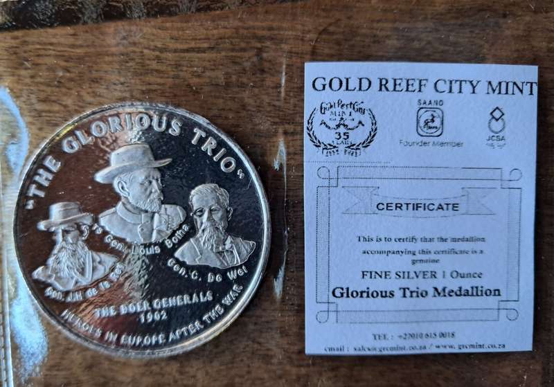 1 oz  Fine Silver - ANGLO BOER WAR COMMEMORATION 2007 - THE GLORIOUS TRIO: DE WET, DE LA REY & BOTHA