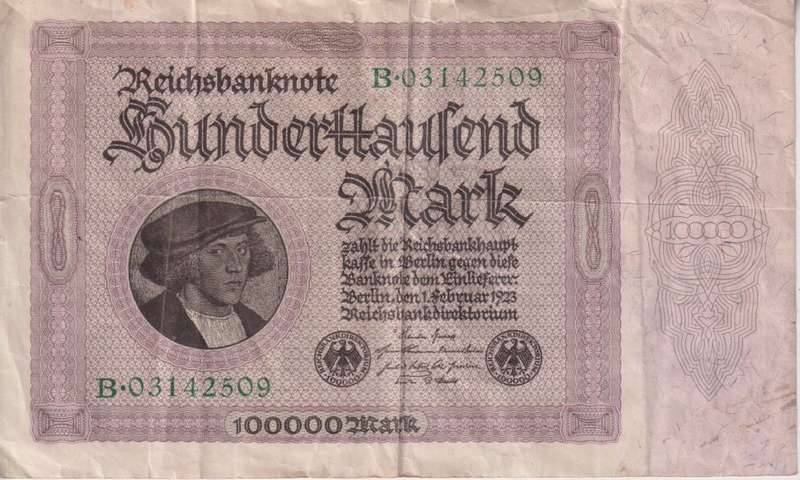 GERMANY 100,000 MARK REICHSBANKNOTE 1923 P83 VF (USED)