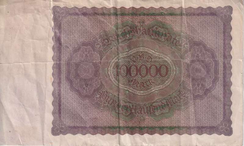 GERMANY 100,000 MARK REICHSBANKNOTE 1923 P83 VF (USED)