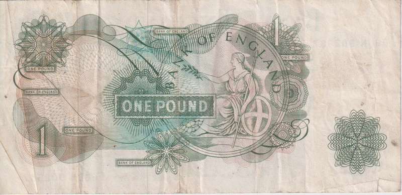 Bank of England Great Britain 1 Pound 1962-1966 `Hollom` P374 F (Tear)