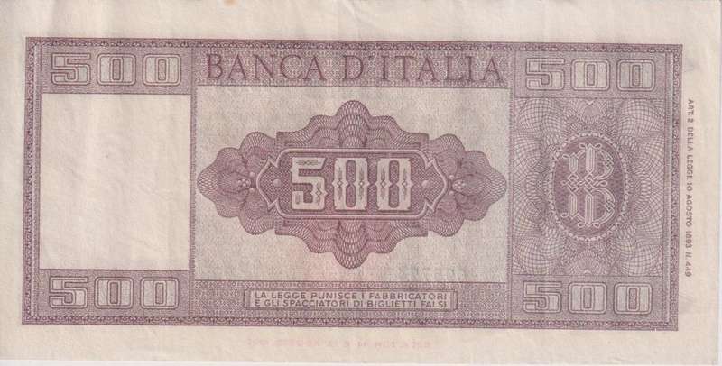 ITALY 500 LIRE 1947-61 P80 VF+